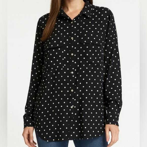 Kut from the Cloth black/white polka dot full button up chest pockets SZ M - Picture 1 of 12